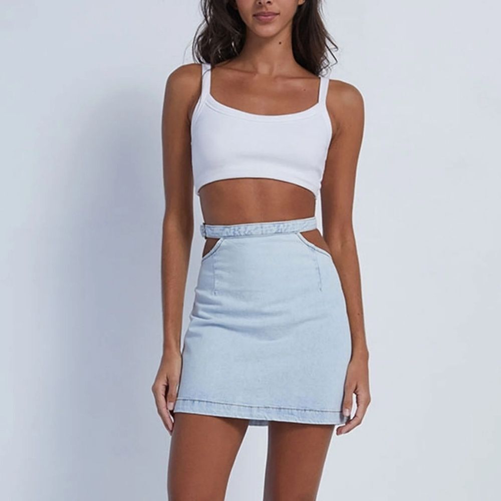 Weworewhat Denim Cut Out Indigo Comfort Skirt - Size Medium